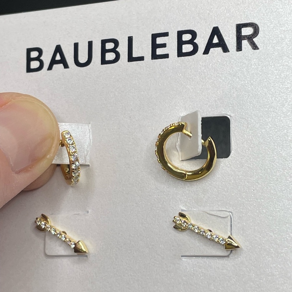 NWT BaubleBar 14k Gold Plated Sterling Silver Earrings Arrow & Hoops Sparkly